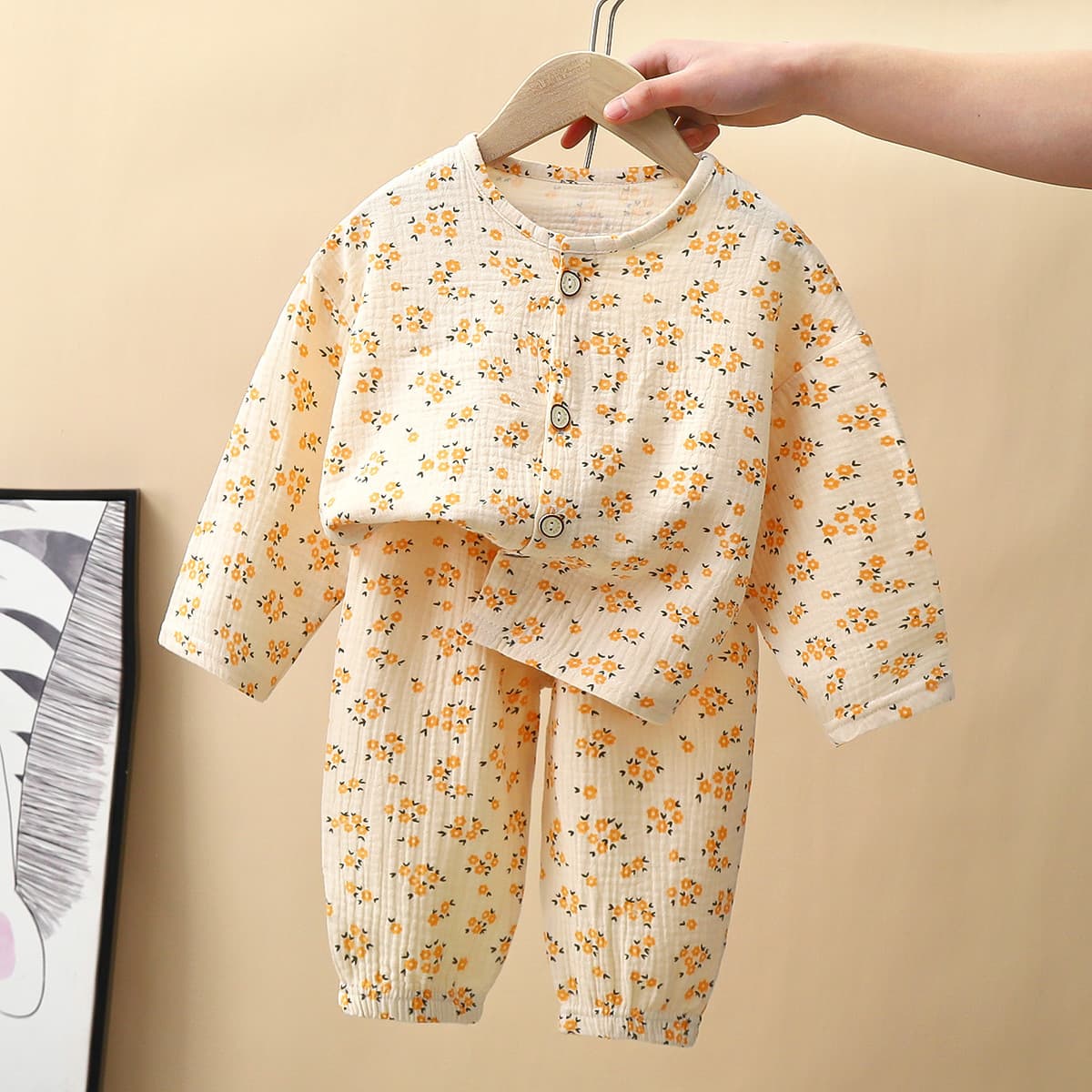 Spring children's pijama, set, cotton double-layer overall 3