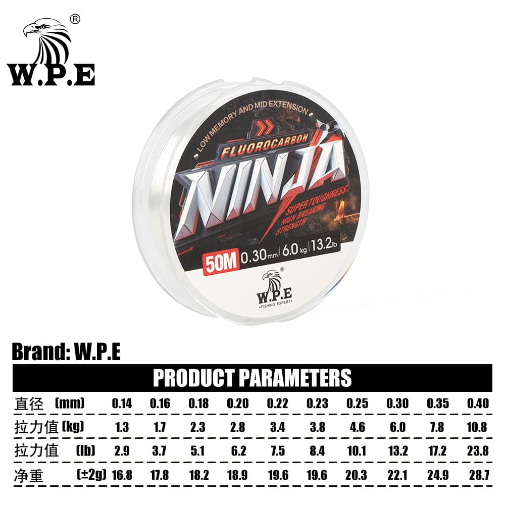 W.P.E Pure carbon fishing line 50 meters carbon line Asian front carbon fish line fish line fishing raft fishing sea fishing line sub -wire 5
