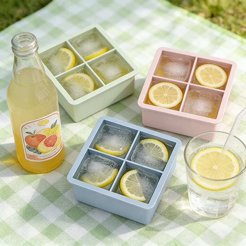 Four extra large square silicone ice tray refrigerator large ice cube frozen ice box with lid easy to release food grade 2