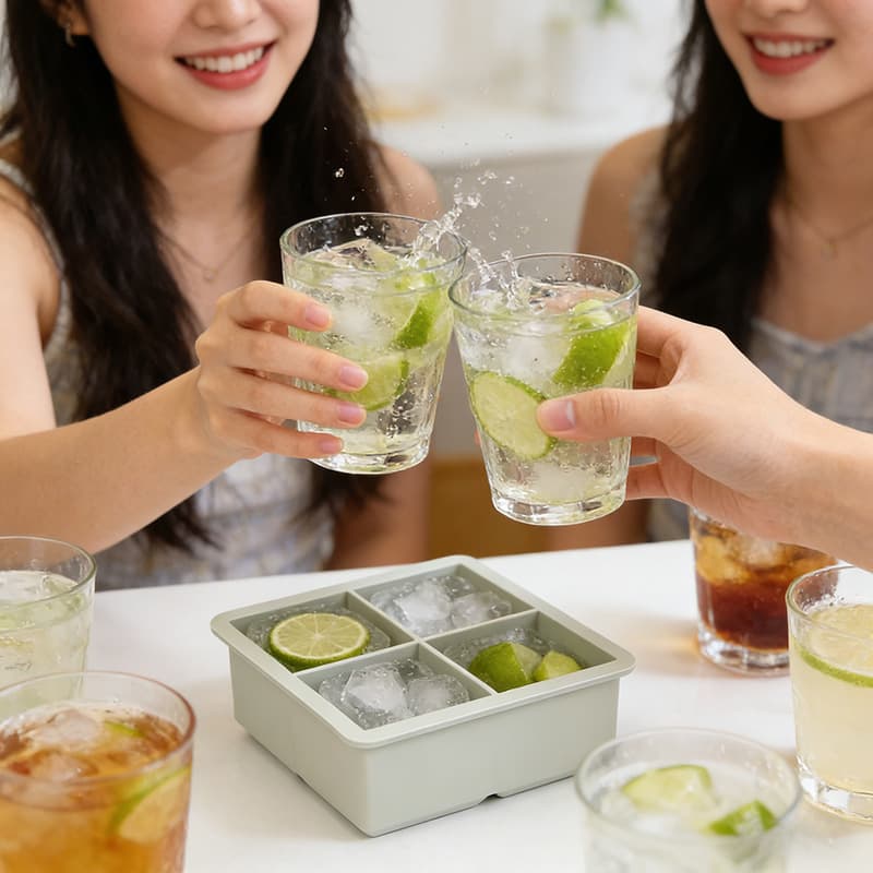 Four extra large square silicone ice tray refrigerator large ice cube frozen ice box with lid easy to release food grade 4