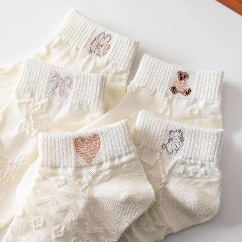 Boat socks for women 2025 summer new women's solid color breathable socks ins trendy bear cute non-slip women's socks 2