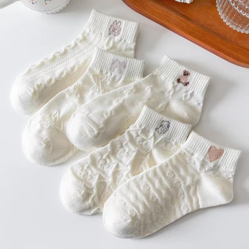 Boat socks for women 2025 summer new women's solid color breathable socks ins trendy bear cute non-slip women's socks 4