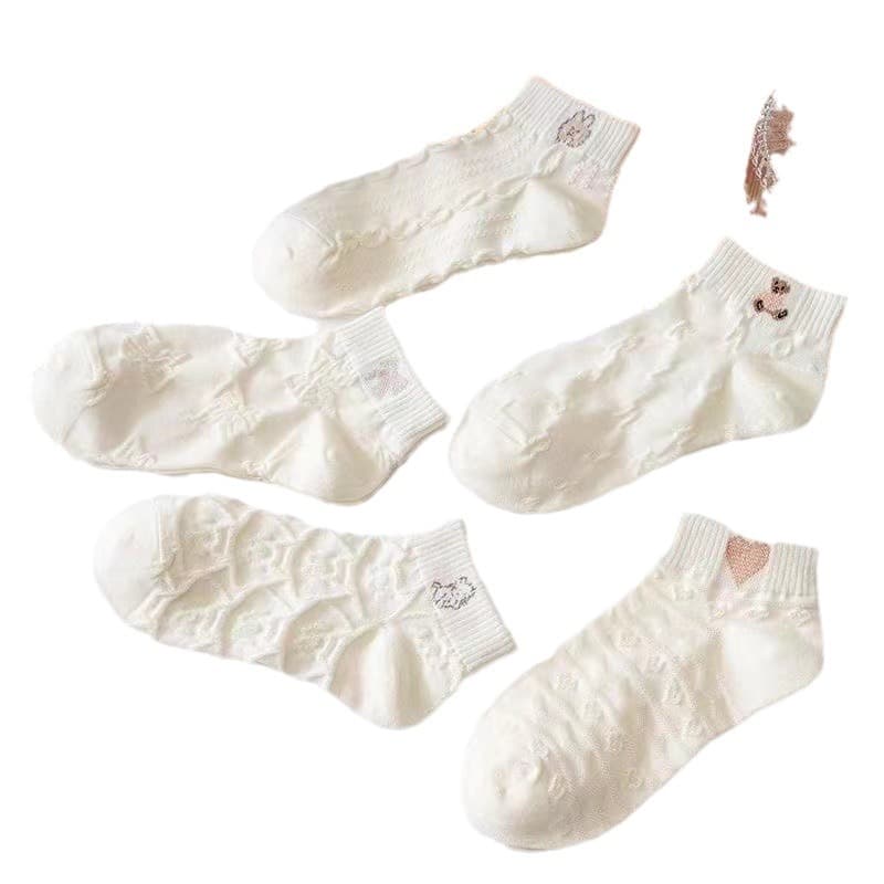 Boat socks for women 2025 summer new women's solid color breathable socks ins trendy bear cute non-slip women's socks 5