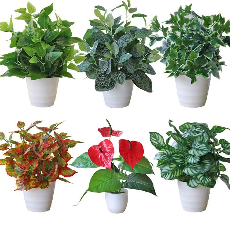 Simulation green leaf leaf potted fake flower plastic artificial green plant indoor and outdoor floor bonsai partition partition flower trough decorative flowers