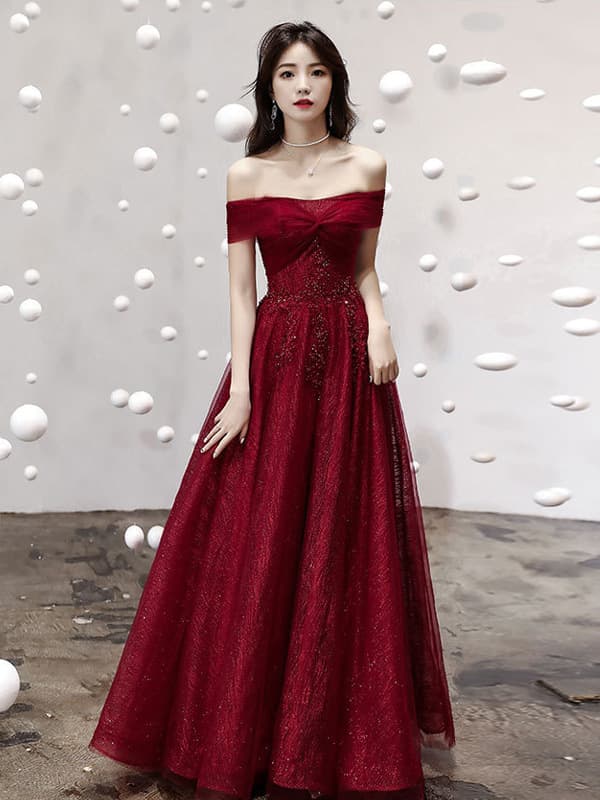 Evening dress for bride, summer wedding dress, open shoulders