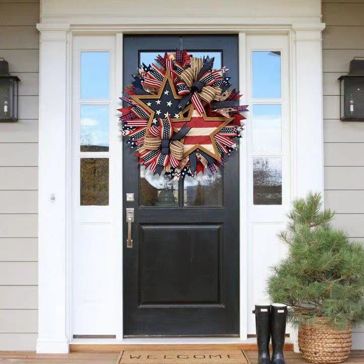 Patriotic Stars Wreath Wall Hanging - Independence Day Festive Decoration 3