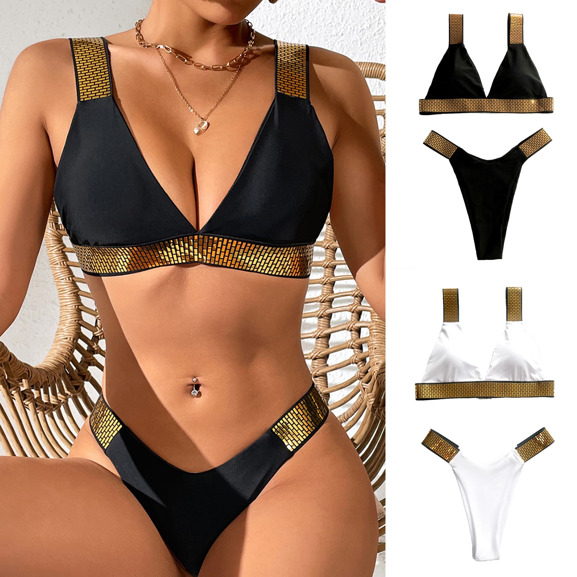 Swimwear, golden straps, 2023 1