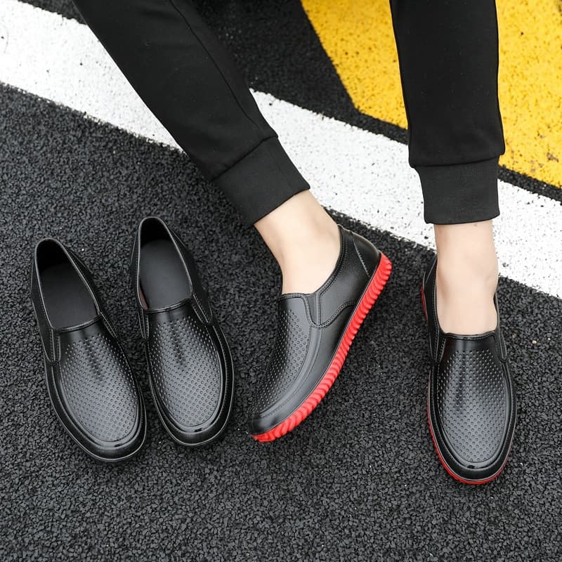 Men's large size rain boots non-slip and wear-resistant chef work shoes imitation leather shoes construction site short rain boots rubber shoes men's low top 4