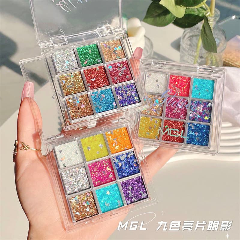 MGL sequined nine-color eyeshadow palette, sparkling and non-removable, new fine glitter festival COS performance stage makeup palette 2