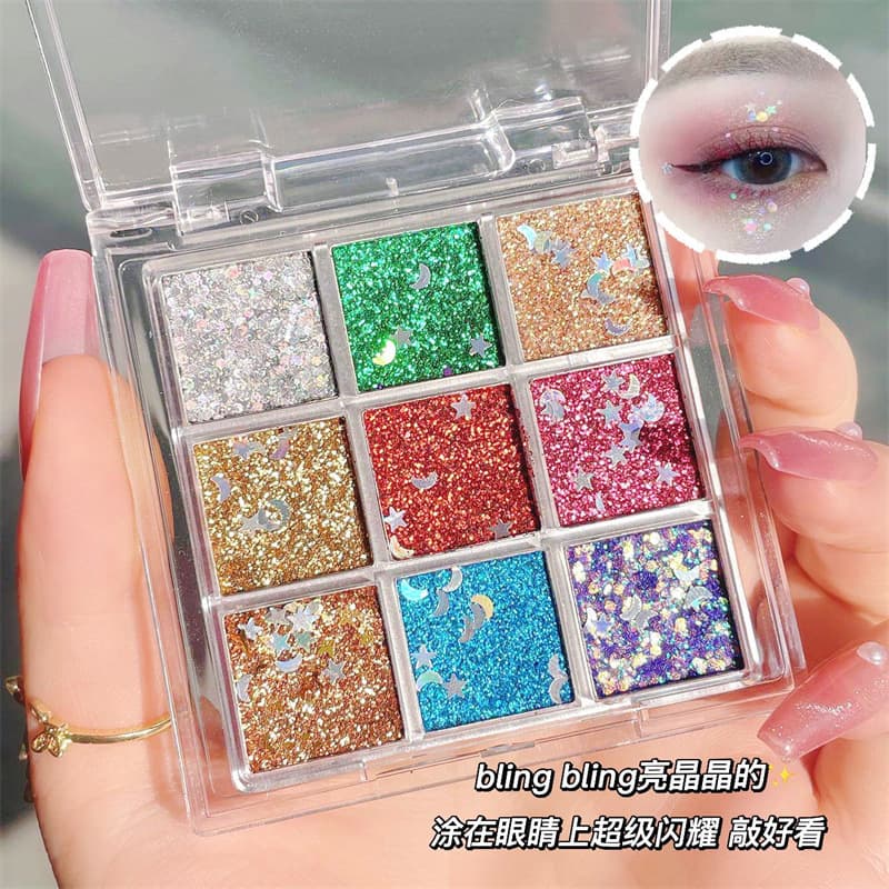 MGL sequined nine-color eyeshadow palette, sparkling and non-removable, new fine glitter festival COS performance stage makeup palette 3