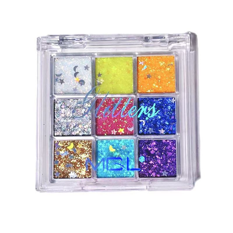 MGL sequined nine-color eyeshadow palette, sparkling and non-removable, new fine glitter festival COS performance stage makeup palette 5