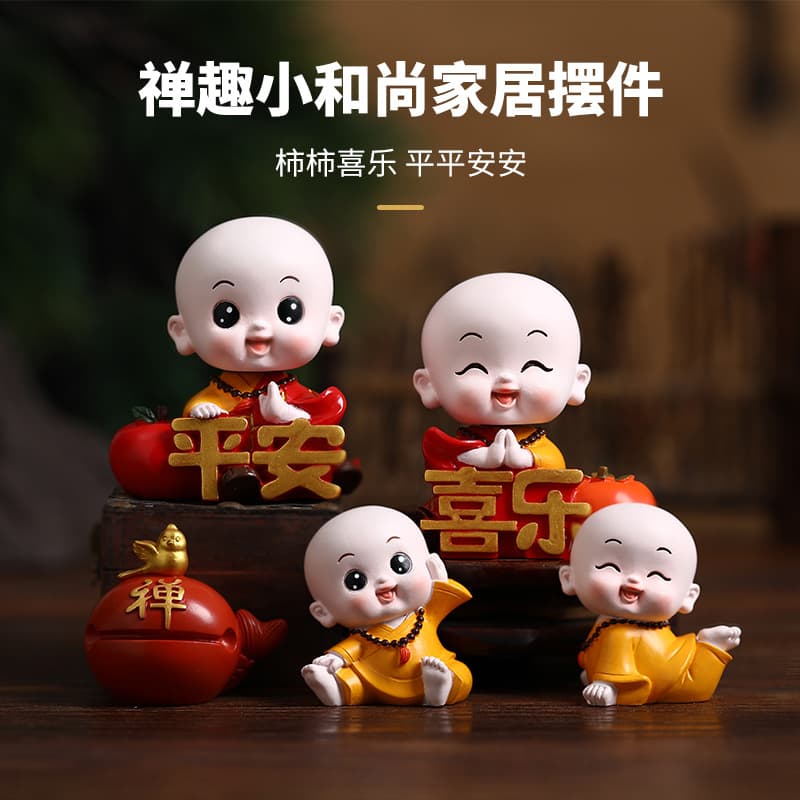 Automobile interior new Zen Small monk car center console tea table wine cabinet resin handicraft decorative ornament