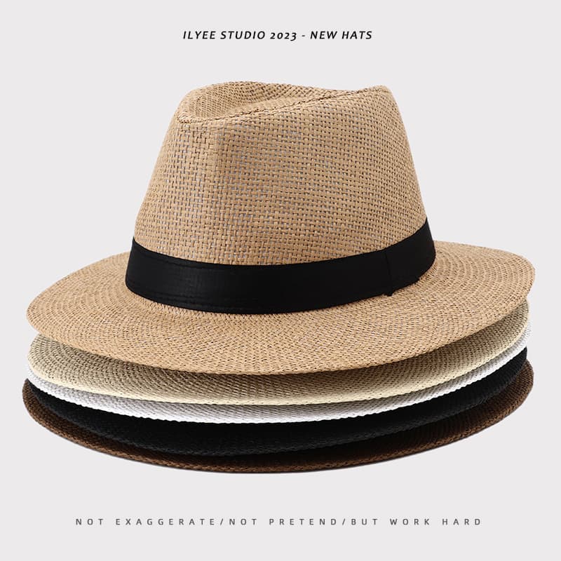 Men's Panama Straw Hat Summer New British Jazz Mom Ladies Shade Sunscreen Beach Ping Ding Cat Hat wholesale 2