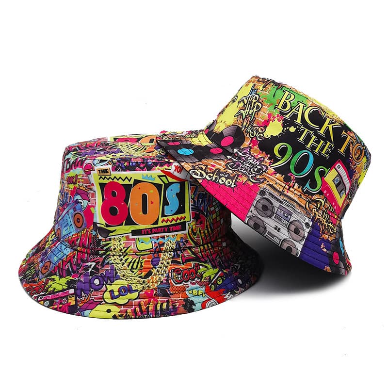 Retro double-sided summer travel sun hat, European style, nostalgia, print, sun protection 2