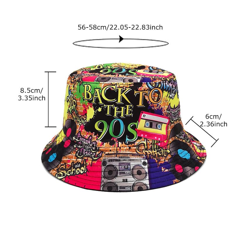Retro double-sided summer travel sun hat, European style, nostalgia, print, sun protection 4