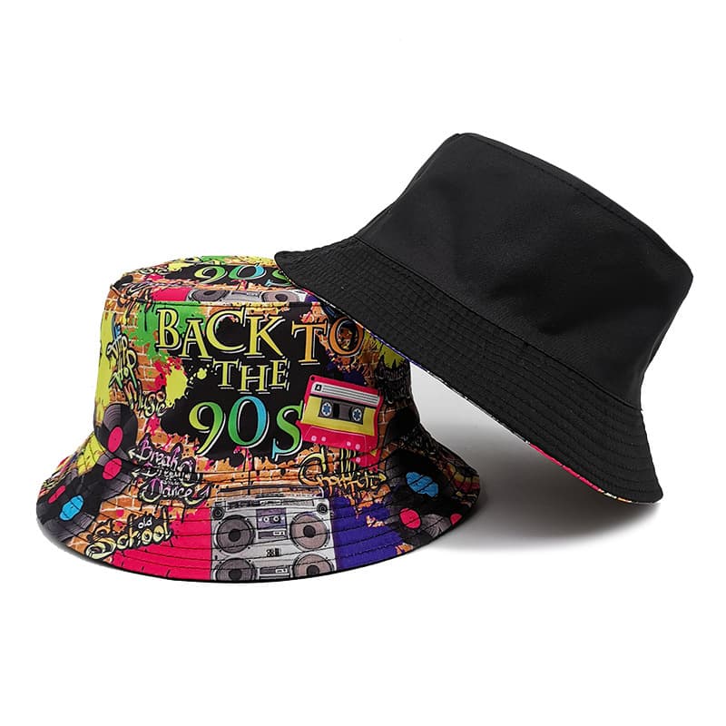 Retro double-sided summer travel sun hat, European style, nostalgia, print, sun protection 5