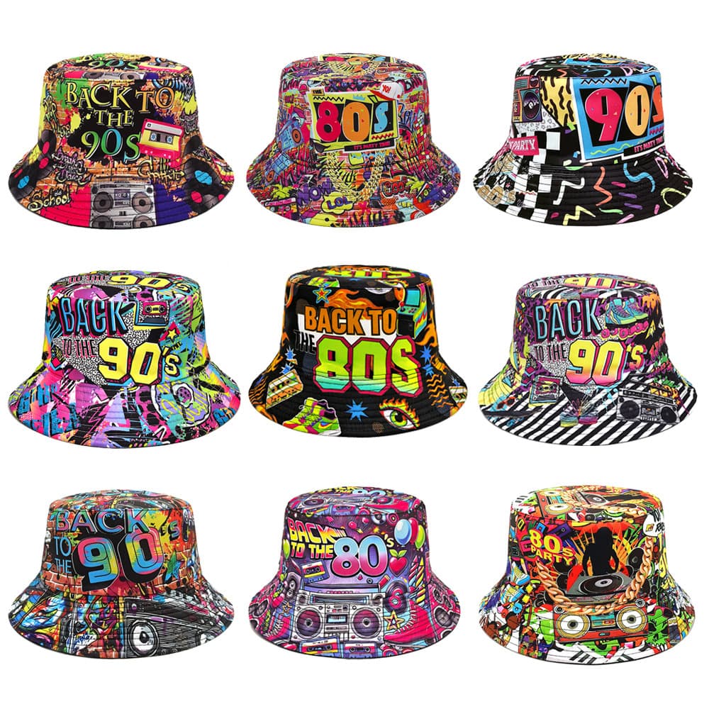 Retro double-sided summer travel sun hat, European style, nostalgia, print, sun protection 1