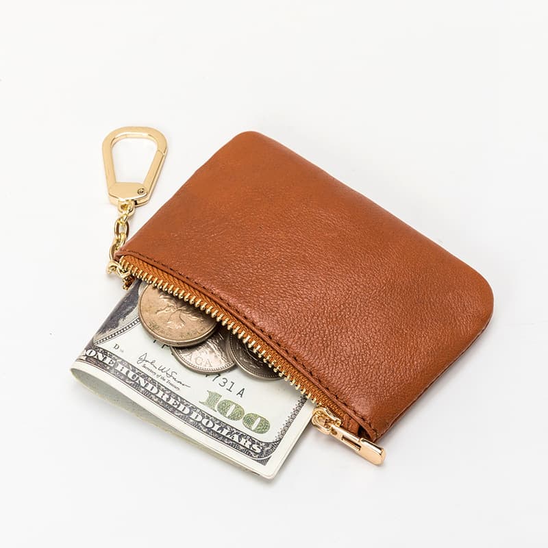 Leather small wallet, coins with zipper, short ultra thin shoulder bag, European style, genuine leather, simple and elegant design 4