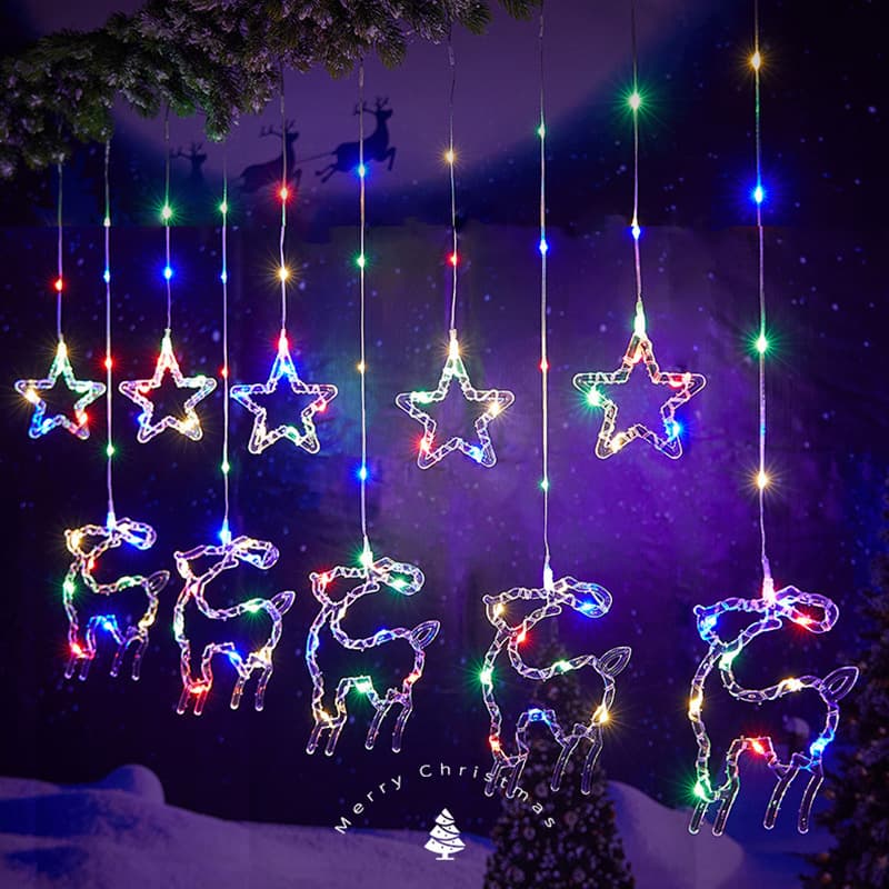 Cross-border Christmas stars, snowflakes, stars and moon, leather curtain lights, Christmas indoor atmosphere decoration, LED string lights 2