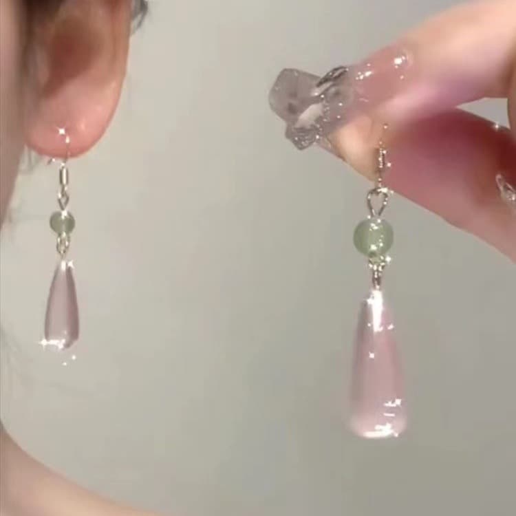 Jasper, retro earrings, ear clips drop-shaped, Chinese style, high-quality style 2