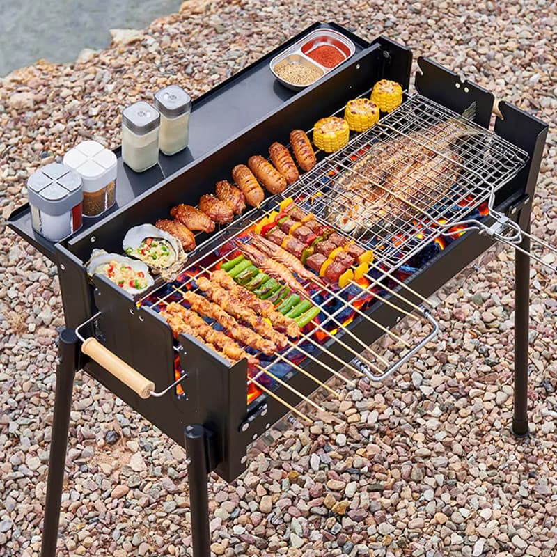 Portable Stainless Steel Charcoal BBQ Grill - Foldable Outdoor Grilling