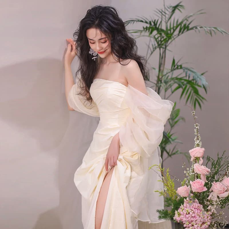 Tube top, long wedding dress, french style, lace dress 3
