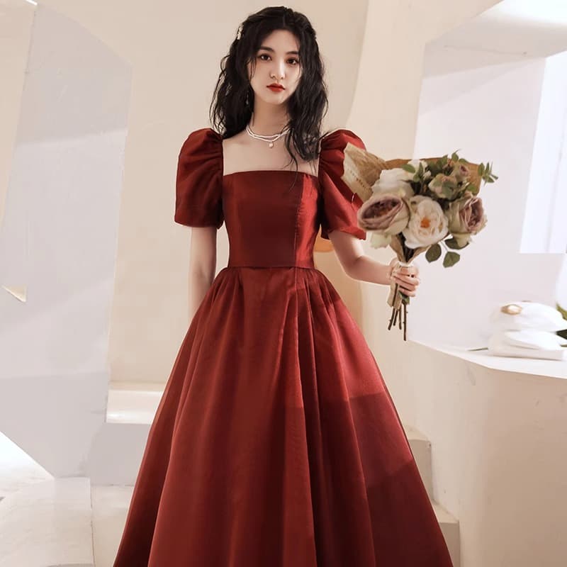 Burgundy colored evening dress, wedding dress, skirt for pregnant, high-quality style, for teenagers 2