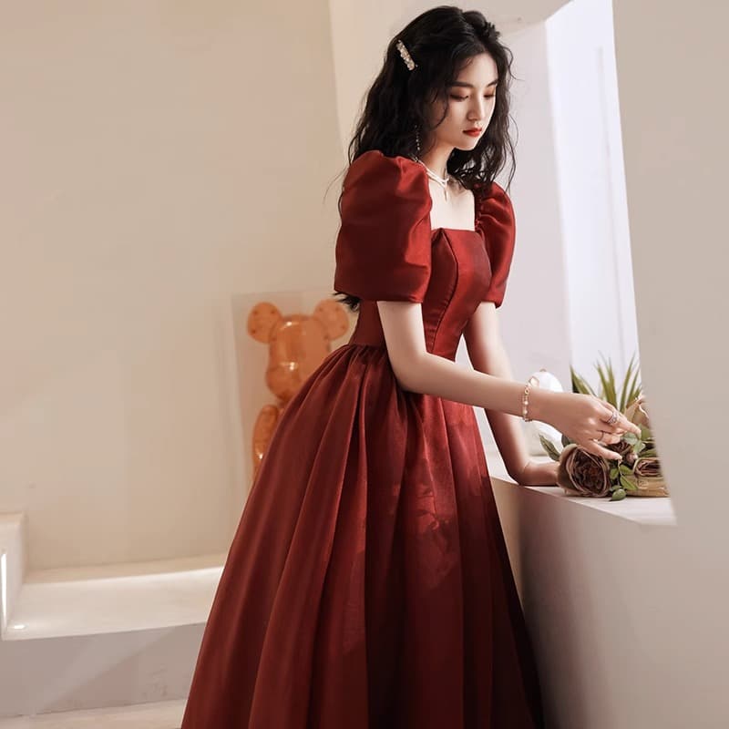 Burgundy colored evening dress, wedding dress, skirt for pregnant, high-quality style, for teenagers 4