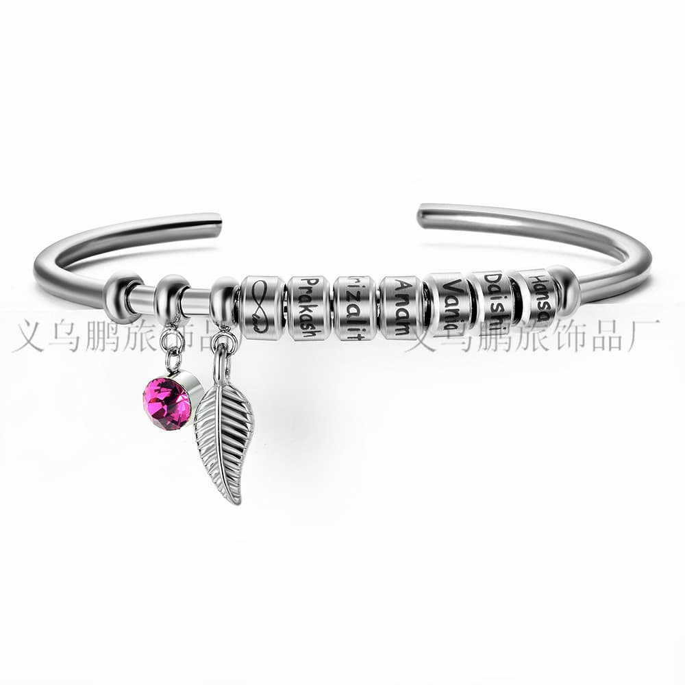 Cross -border hot -selling Bracelet for WOMEN carved family name bracelet stainless steel bracelet gift 5