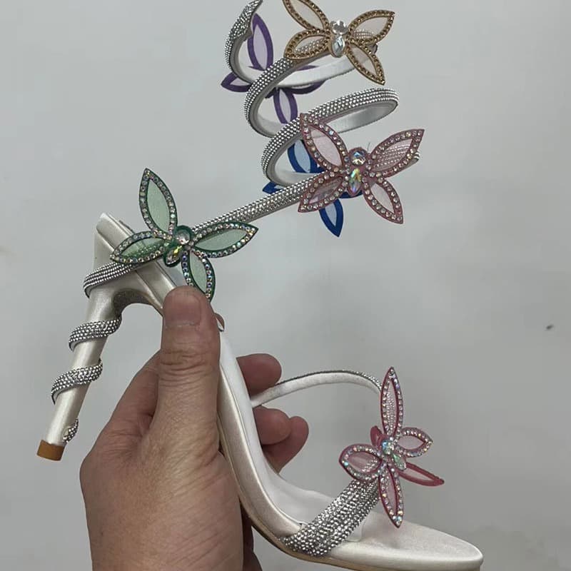 Cross -border factory spring and summer new RC snake -shaped butterfly diamond flower fine heel Roman sandals boots European and American banquet women's shoes 4
