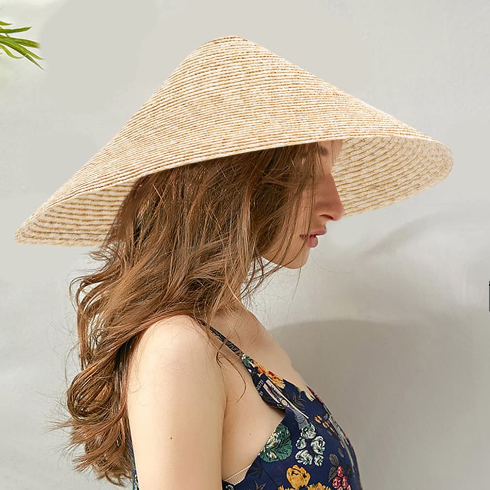 Cross-border large brim new women's sun protection fashion versatile straw pointed hat sunshade straw hat seaside sun hat 1