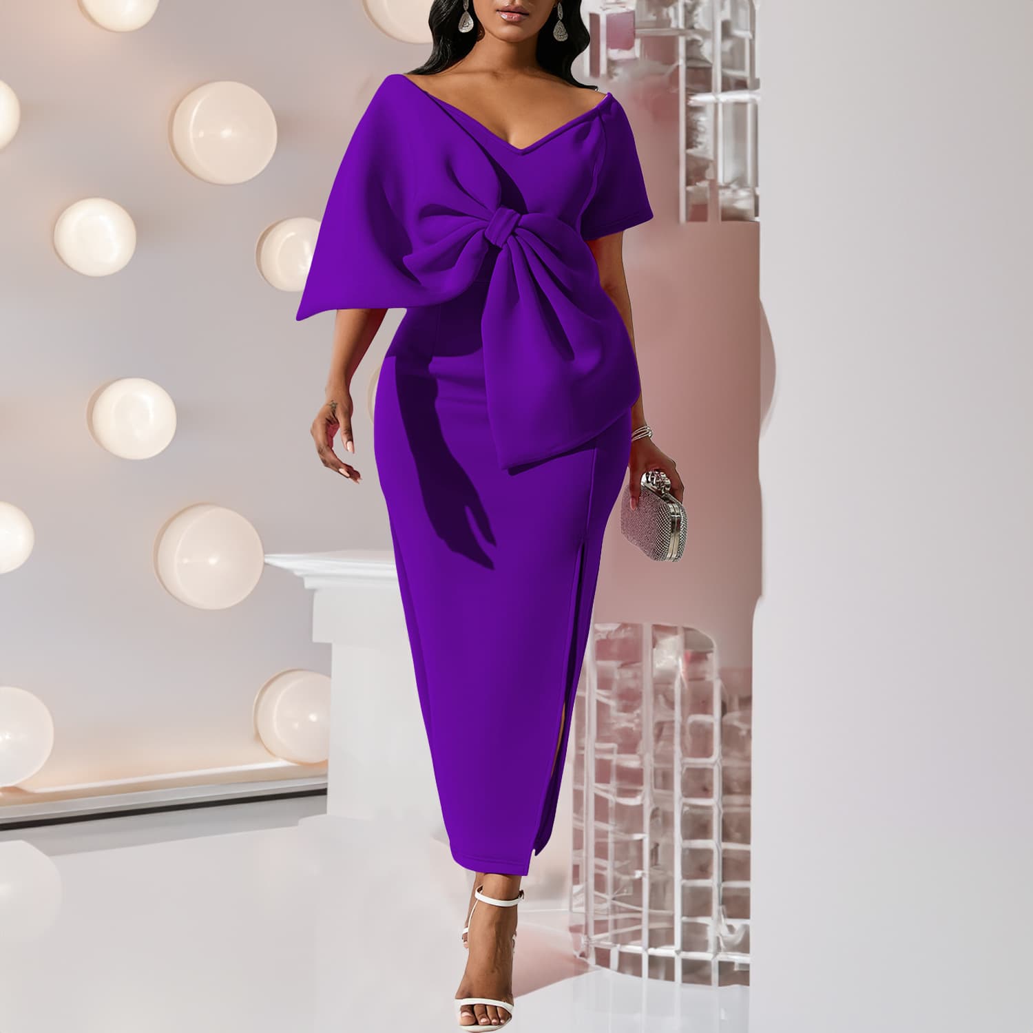 (Cross-border trading), sexy dress with bow, hip-accented, European style 3