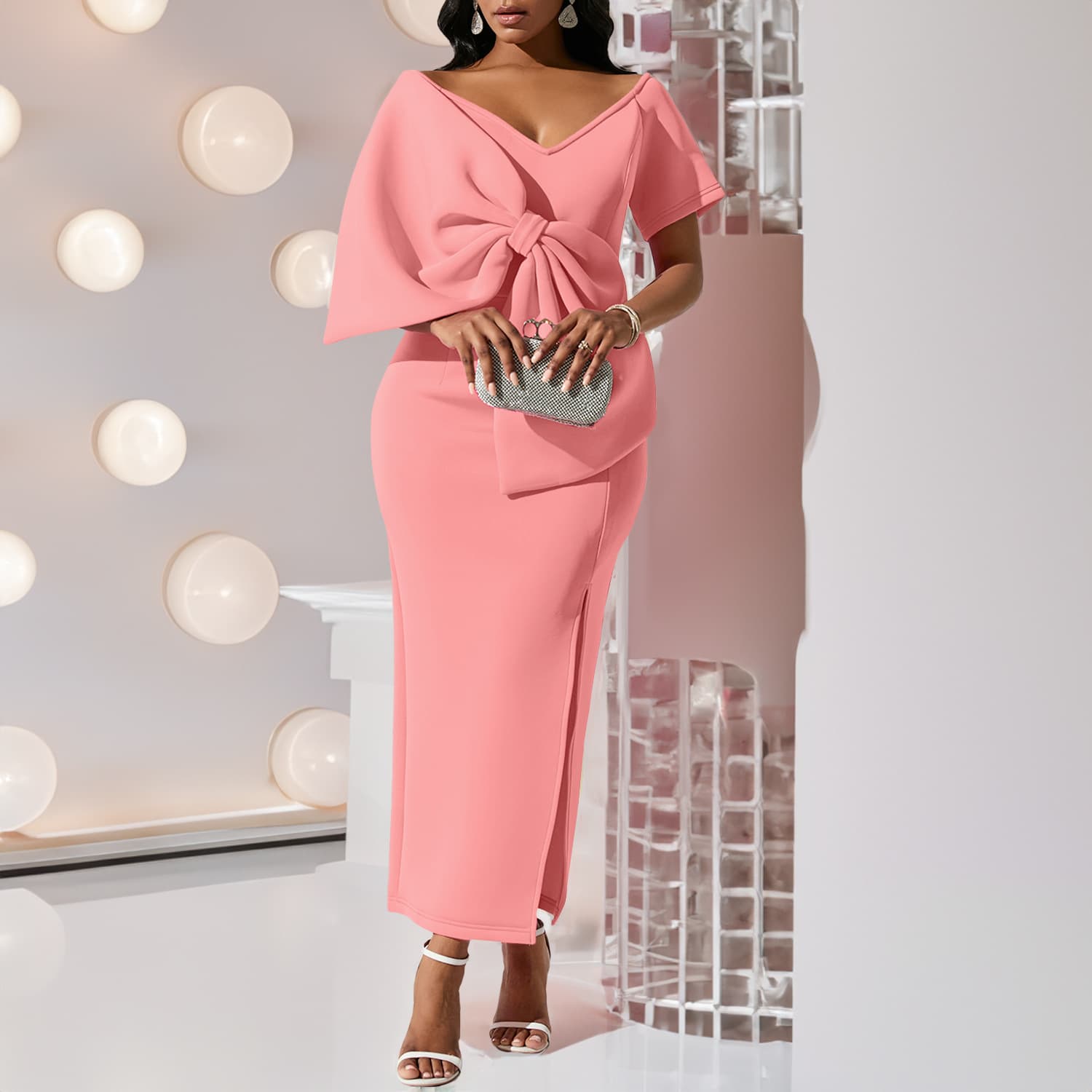 (Cross-border trading), sexy dress with bow, hip-accented, European style 4