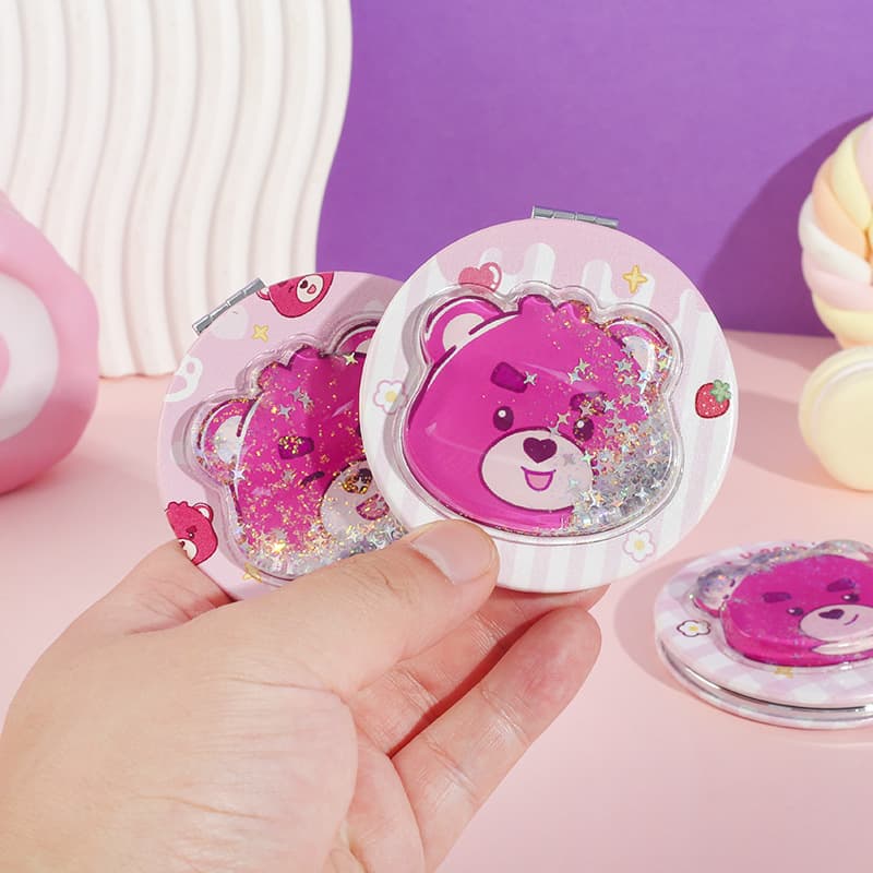 Berry Li Bear PU Round Sand Mirror Purple Star Rabbit Strawberry Party Portable Portable Fold Folding Small Mirror 4