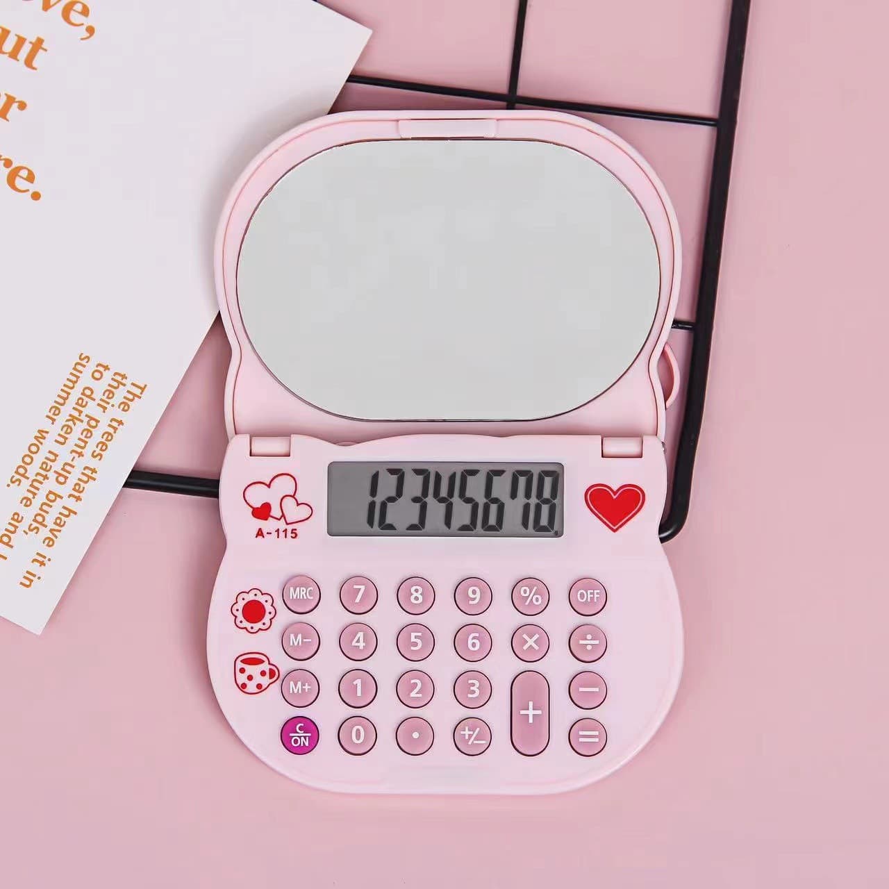 Creative office supplies Cat head KT mirror calculator makeup mirror Kitty carries a folding computer with you 3