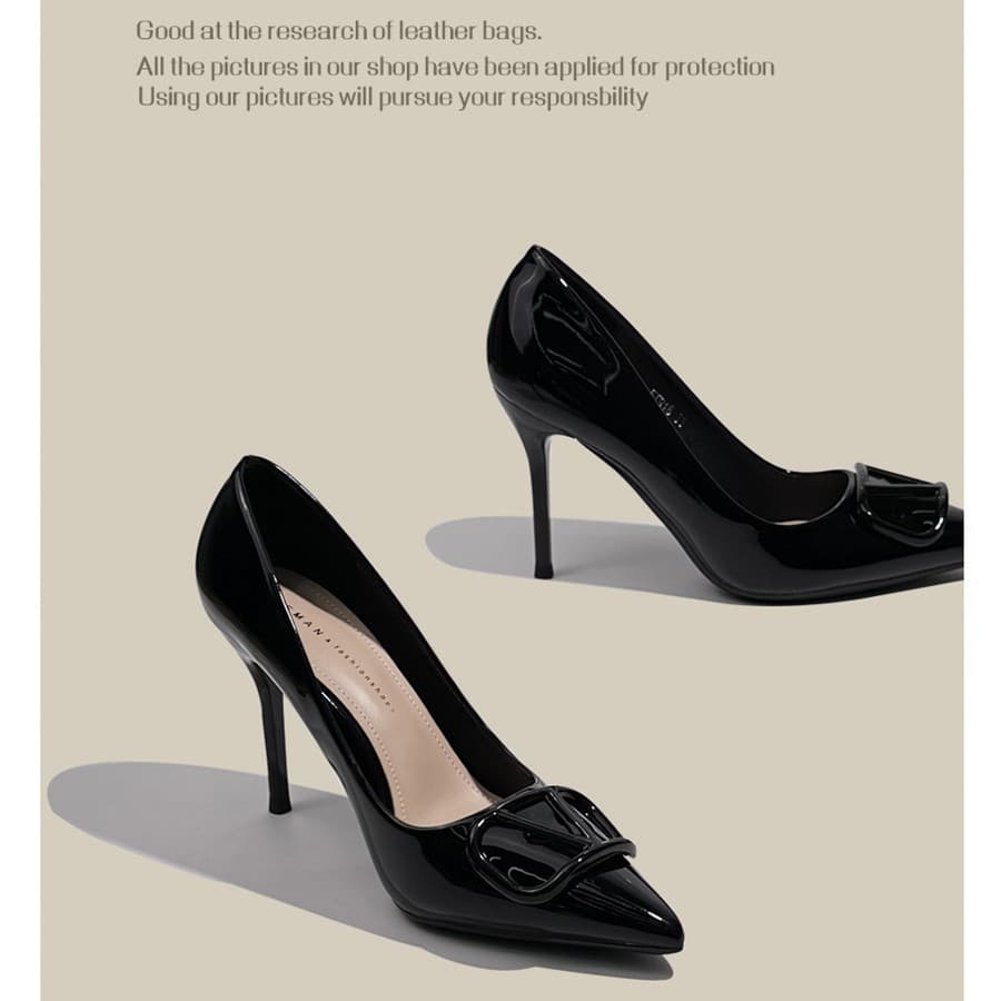 Elegant universal high heels pointed-toe heels made of patent leather, 2024 years 3