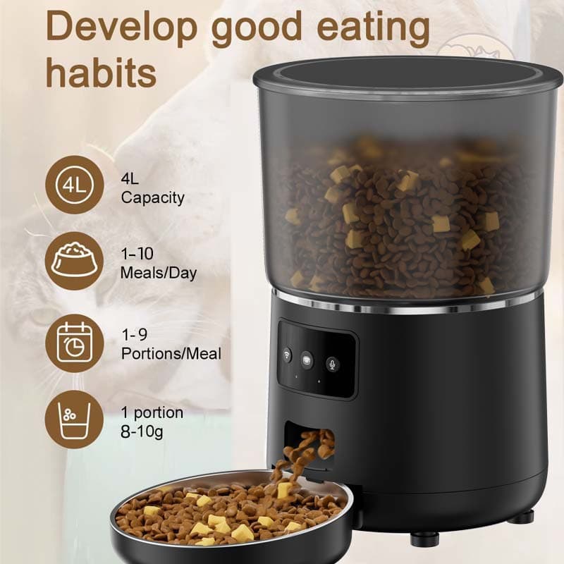 New pet automatic feeding device 4L smart graffiti app cat food allocation device voice video model cats and dog feeding 4