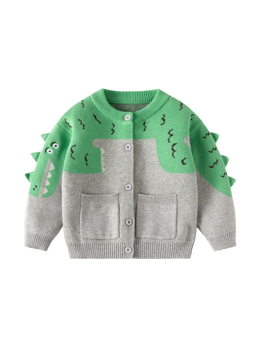 Knitted dinosaur, children's demi-season autumn sweater, cotton cardigan for boys, jacket, increased thickness 5