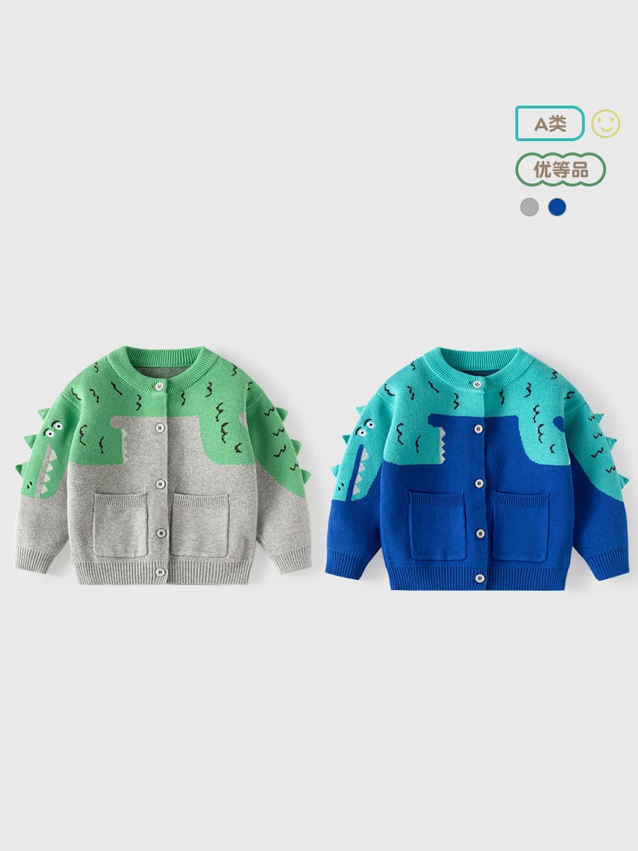 Knitted dinosaur, children's demi-season autumn sweater, cotton cardigan for boys, jacket, increased thickness 1