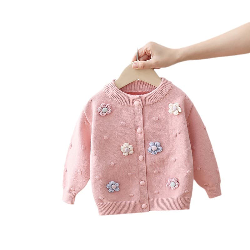 Sweater, children's knitted cardigan for early age, woolen lace jacket, suitable for spring and autumn, lace dress, flowered 5