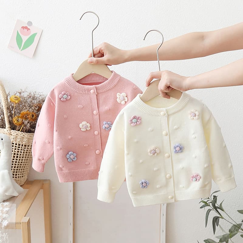 Sweater, children's knitted cardigan for early age, woolen lace jacket, suitable for spring and autumn, lace dress, flowered