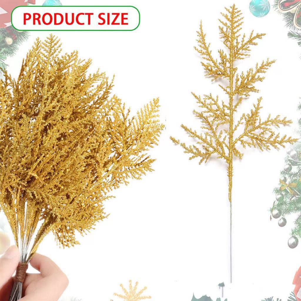 Cross-border Artificial Pine Needle Branches Glitter Leaves Christmas Flowers DIY Home Garden Decoration Wreath Arrangement 2