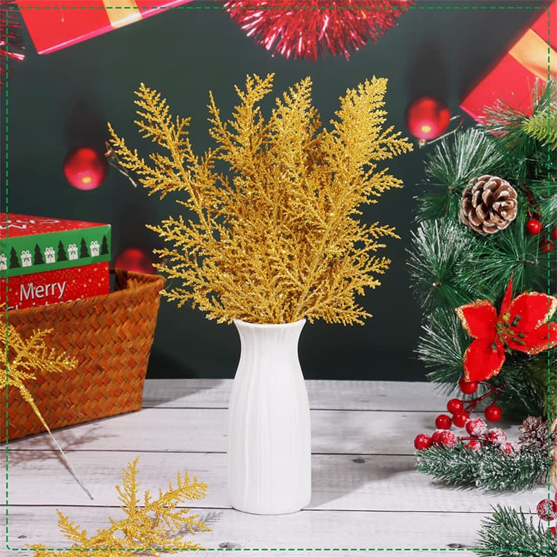 Cross-border Artificial Pine Needle Branches Glitter Leaves Christmas Flowers DIY Home Garden Decoration Wreath Arrangement 3