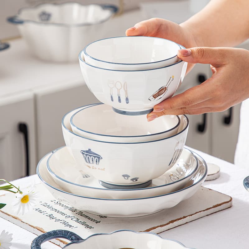 Ceramic dish set household dishes 2025 new tableware gift box binaural plate rice bowl dish plate microwave oven 3