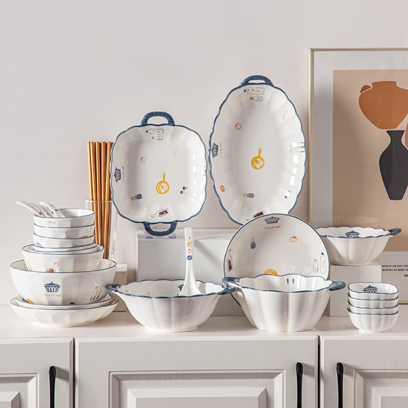 Ceramic dish set household dishes 2025 new tableware gift box binaural plate rice bowl dish plate microwave oven