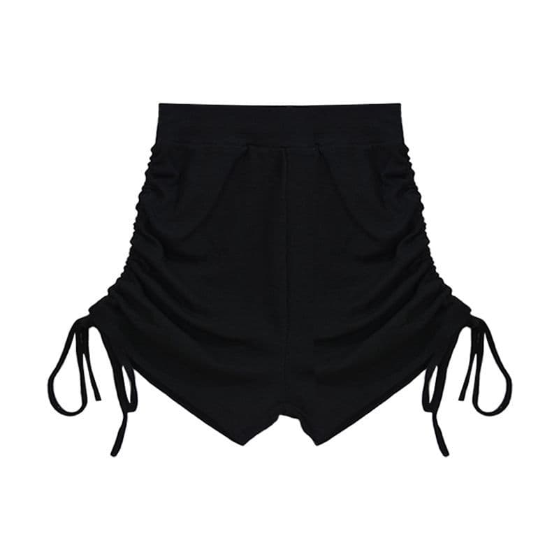 Black summer thin shorts, trousers for leisure, drawstring, high waist, for teenagers 5
