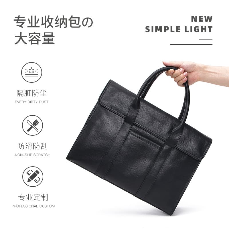 Factory direct sales business genuine leather men's briefcase top layer cowhide large capacity high-end men's bag high-end black 9118 3