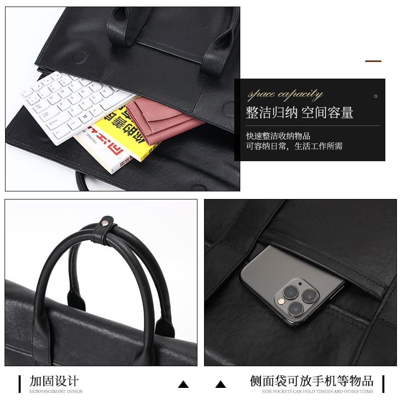 Factory direct sales business genuine leather men's briefcase top layer cowhide large capacity high-end men's bag high-end black 9118 4