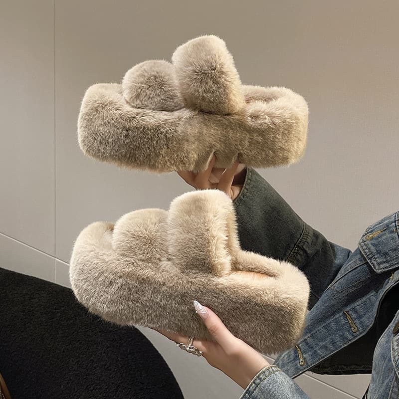 (Cross-border trading), demi-season keep warm women's slippers platform flat, heel height 7 cm, suitable for outdoor wear, Collection Year 2025