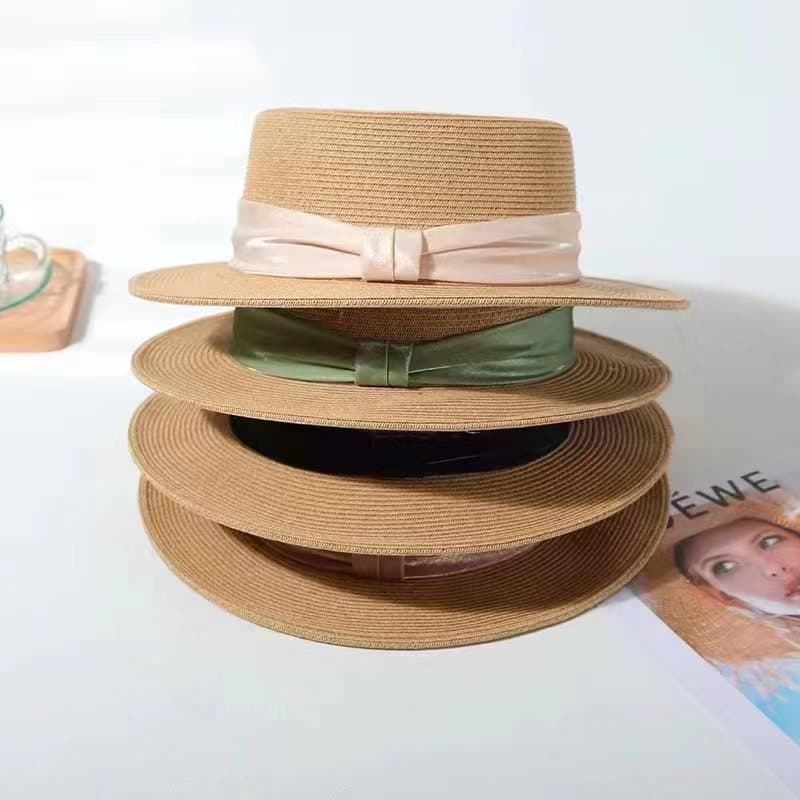 Ins Spring and Summer Women's Internet Red British Cattle Hat Baozai Sea vacation Simple Shade Fashion Straw Hat Flat Hat 3